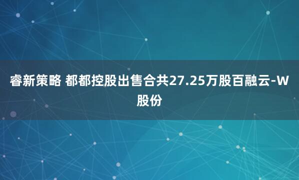 睿新策略 都都控股出售合共27.25万股百融云-W股份